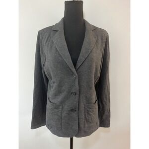 Tahari Knit Blazer Jacket Charcoal Gray Heather 3 Button Pocket Large L NWT